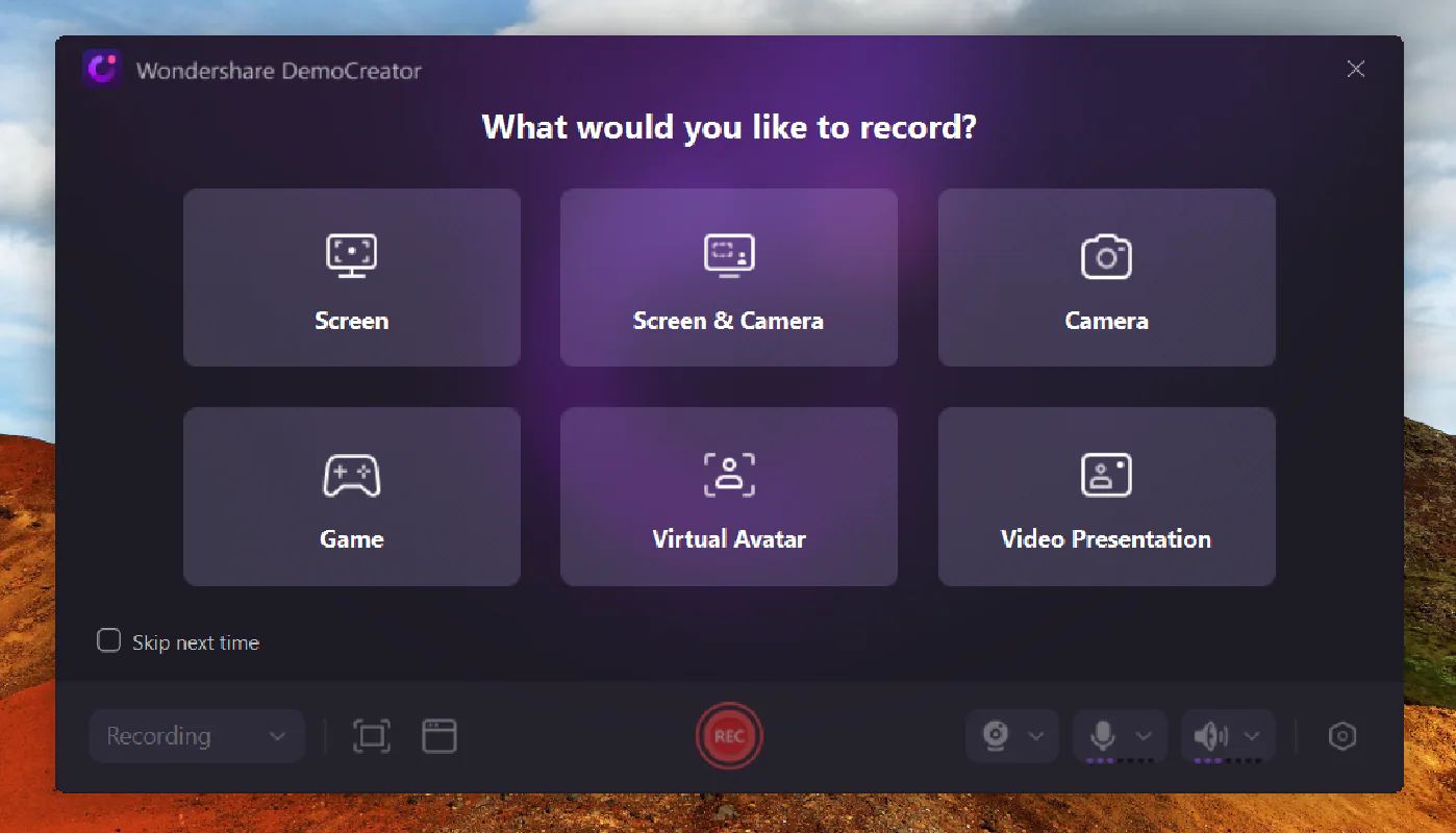 wondershare democreator record options