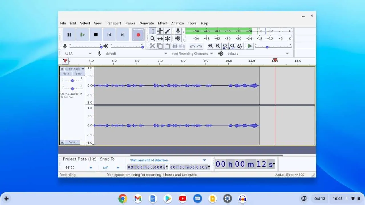 audacity user interface on chromebook