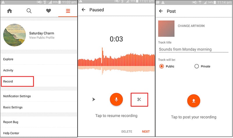 record soundcloud on android