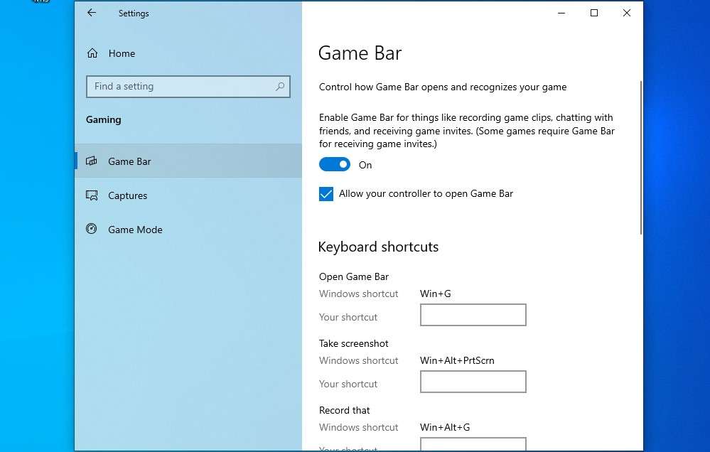 go to game bar in system settings 