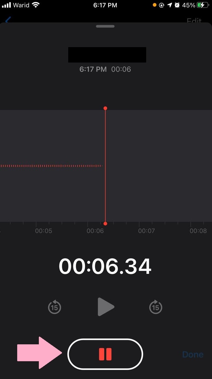 voice memos pause button iphone