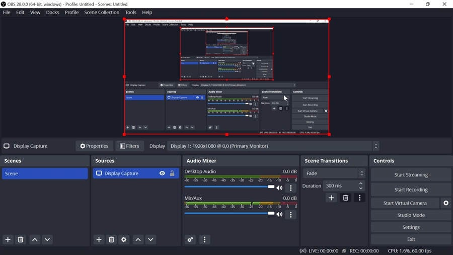 start recording the screen with obs