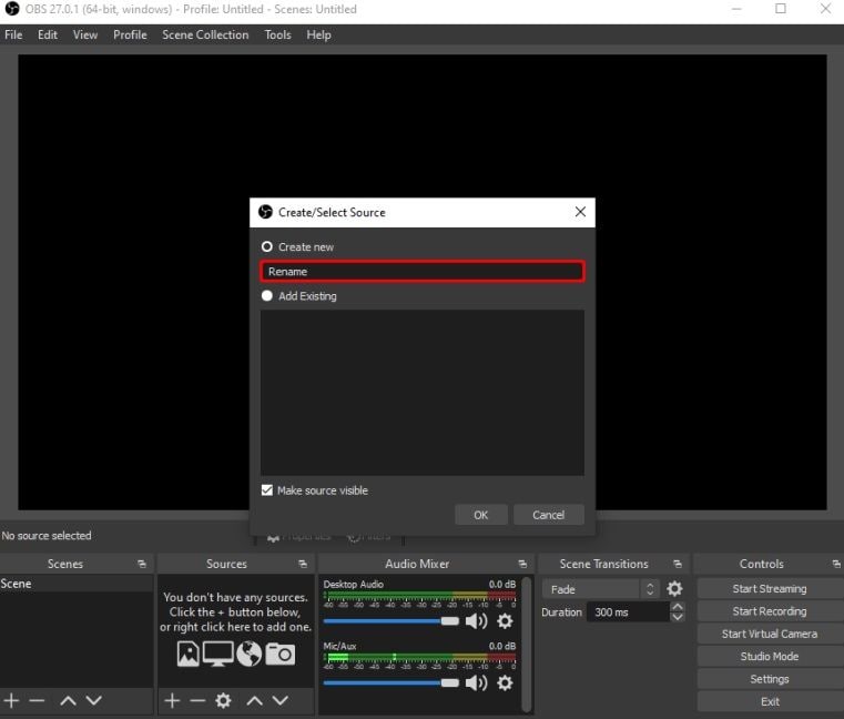 window capture source in obs