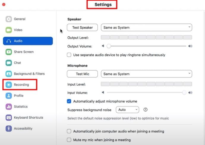 recording settings in zoom