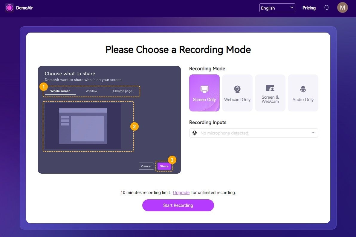 choose the screen-only recording mode