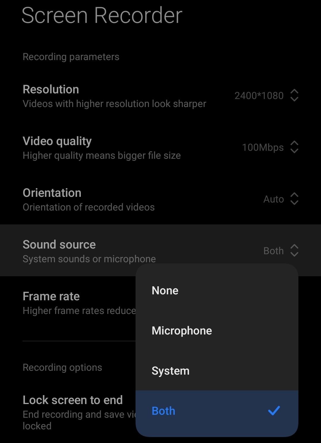 adjust xiaomi's screen recorder's sound settings