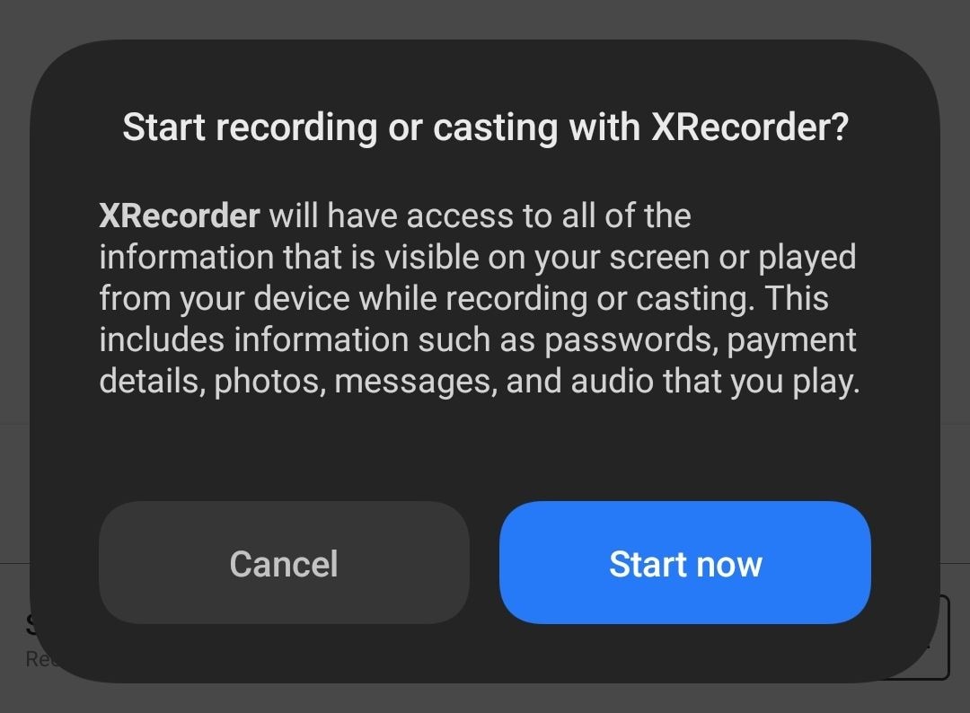 give xrecorder permissions to start recording