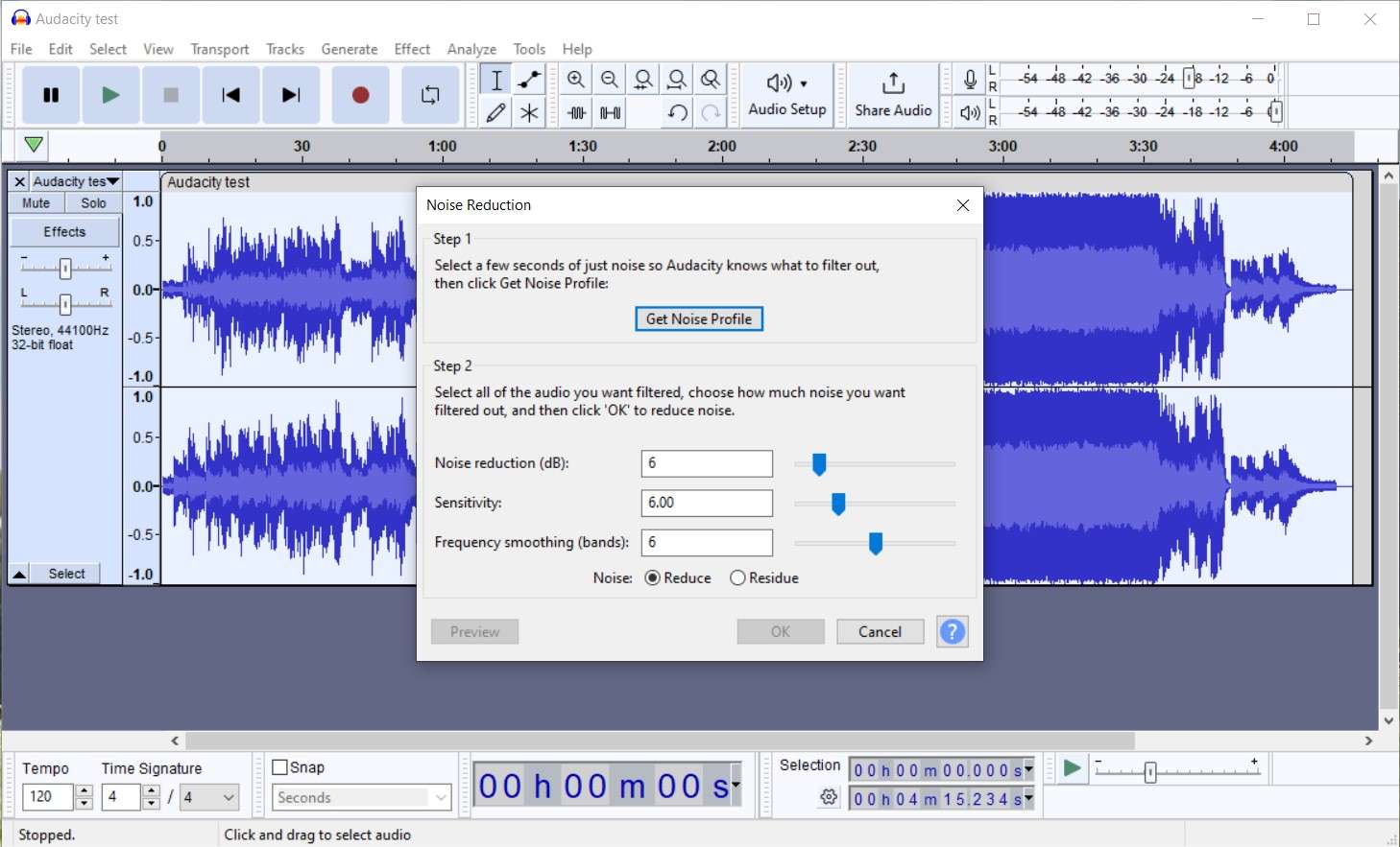 reduce wind noise in audacity