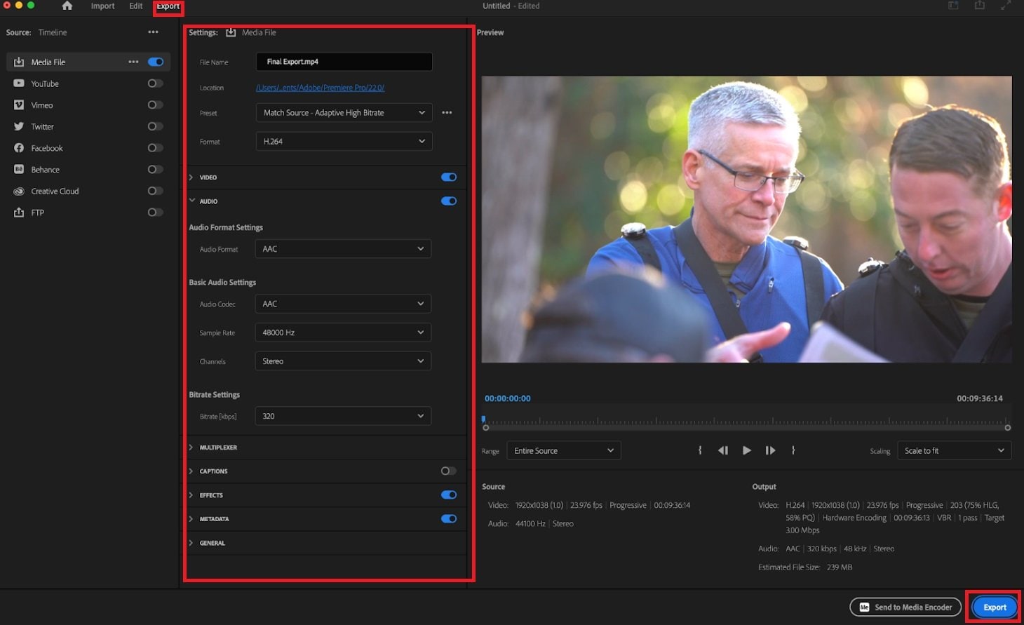 exportar videos desde premiere pro