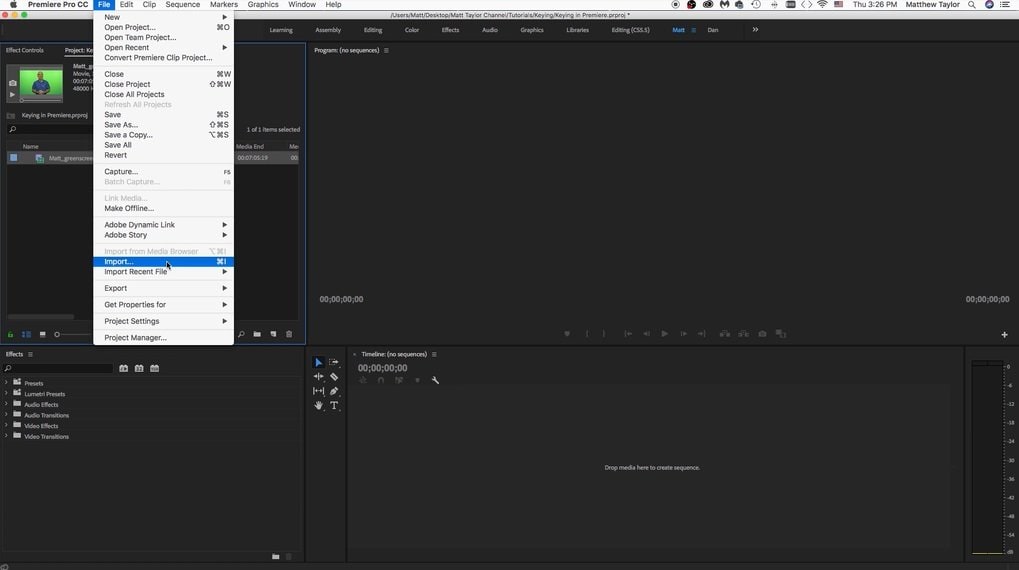 import video in premiere pro