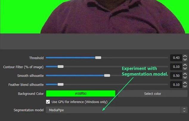 adjust the segmentation model in obs