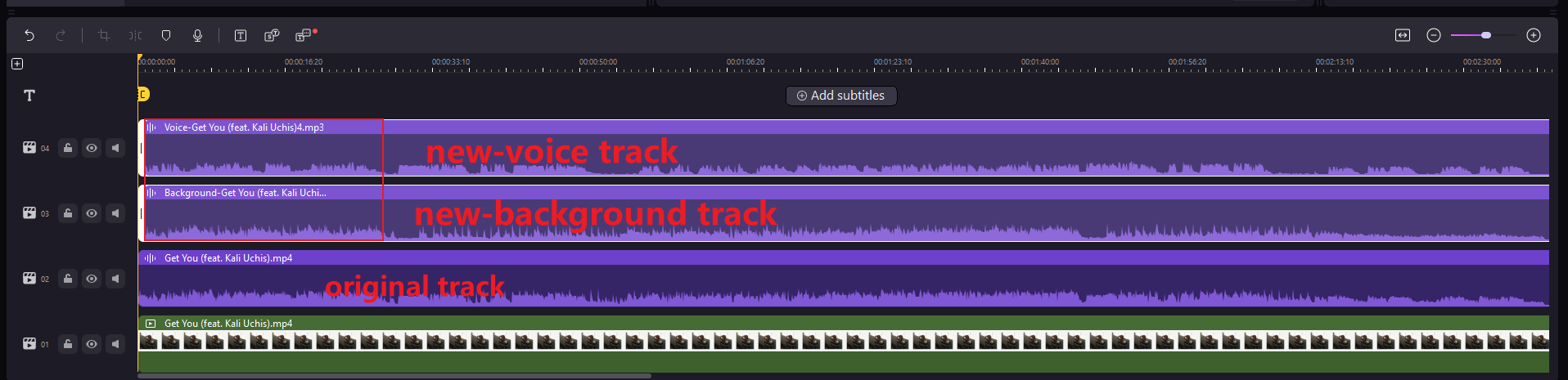 new background and voice tracks after extracting voice