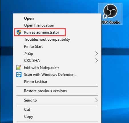 run obs as administrator