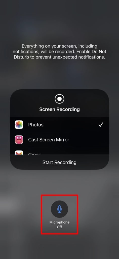 screen record in iphone 12 microphone