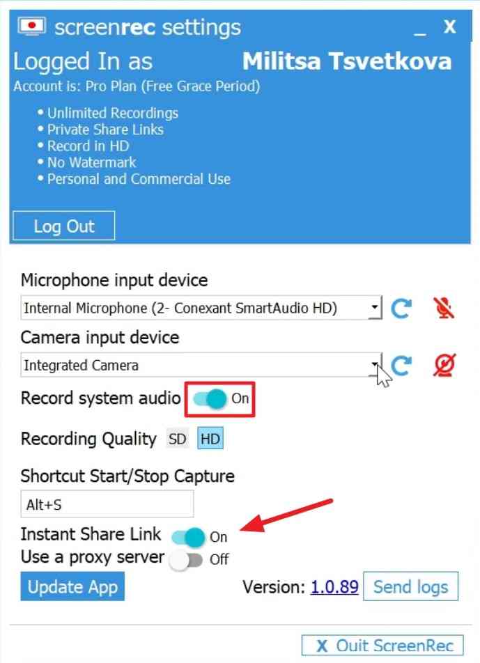 toggle on desired options