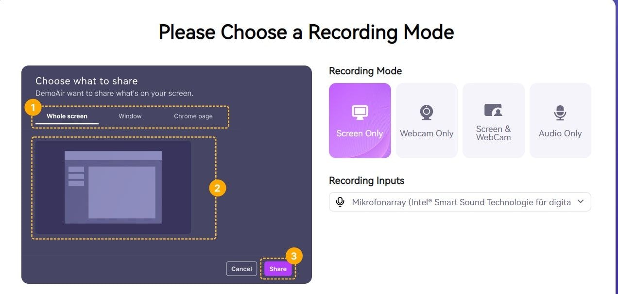 choose the recording mode