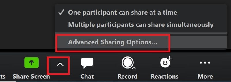 options de partage d'écran