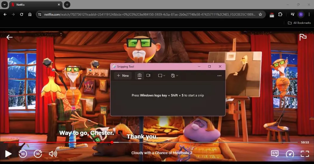 use snipping tool to screenshot netflix