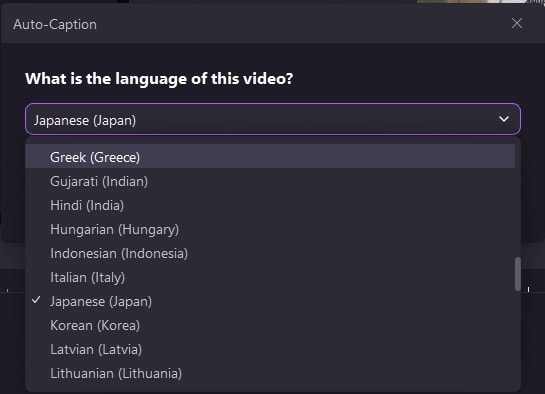 selecciona el japonés como lengua utilizada en tu video