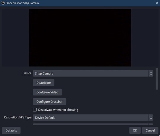 Select Snap Camera as Source in OBS Studio
