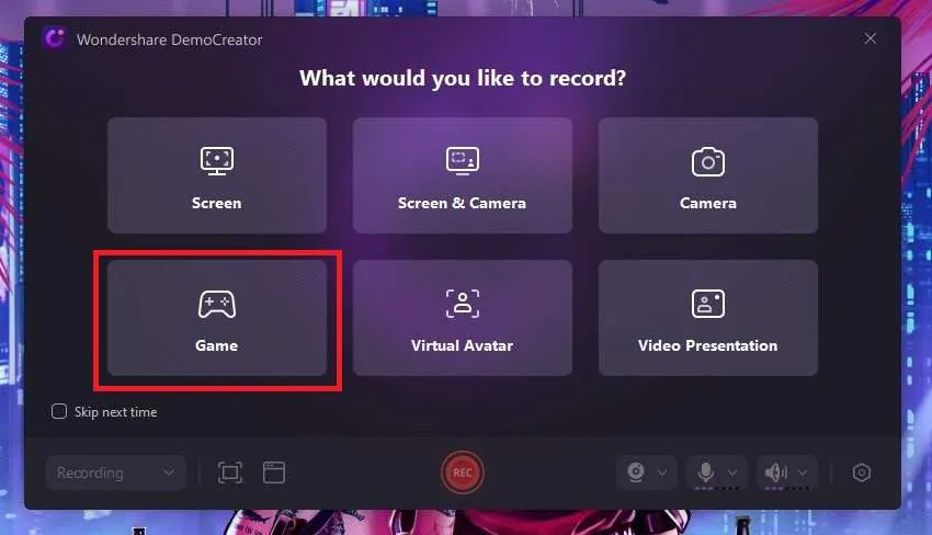 start democreator game recording mode