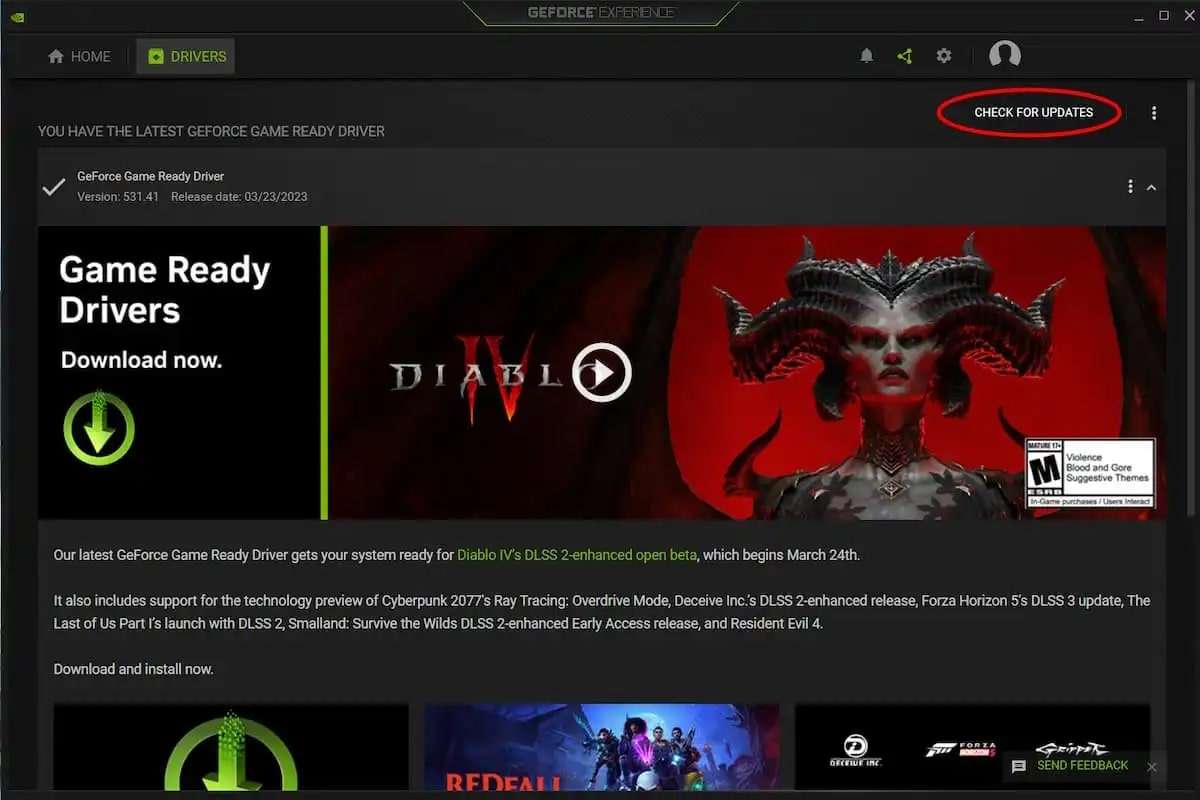 check for updates for geforce shadowplay