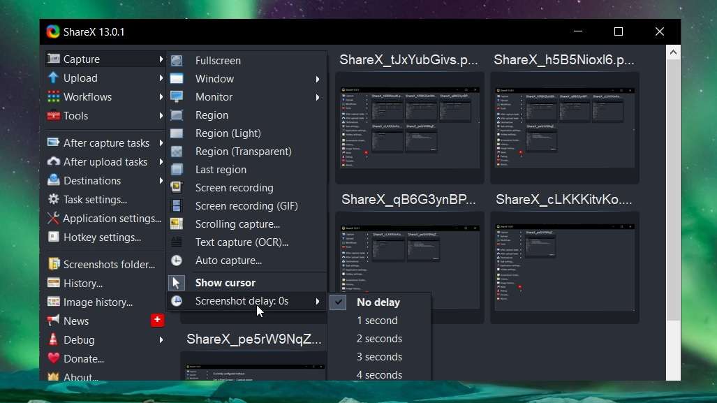 sharex user interface