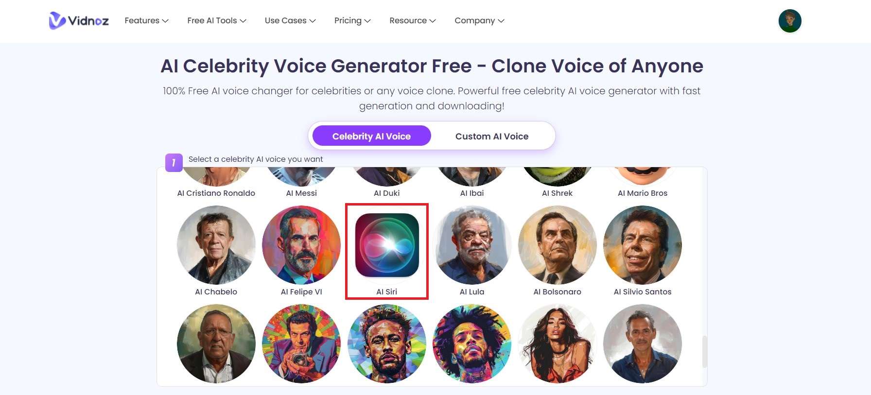 use vidnoz ai voice changer to generate a siri voice