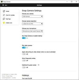 Snap Camera Settings