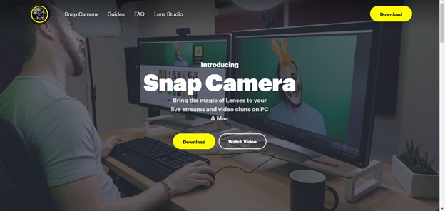 Oberfläche der offiziellen Webseite von Snap Camera