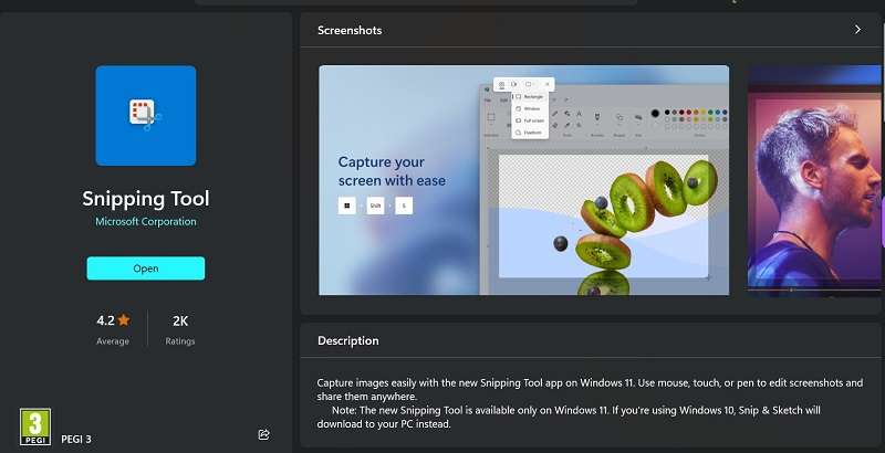 the snipping tool on microsoft store