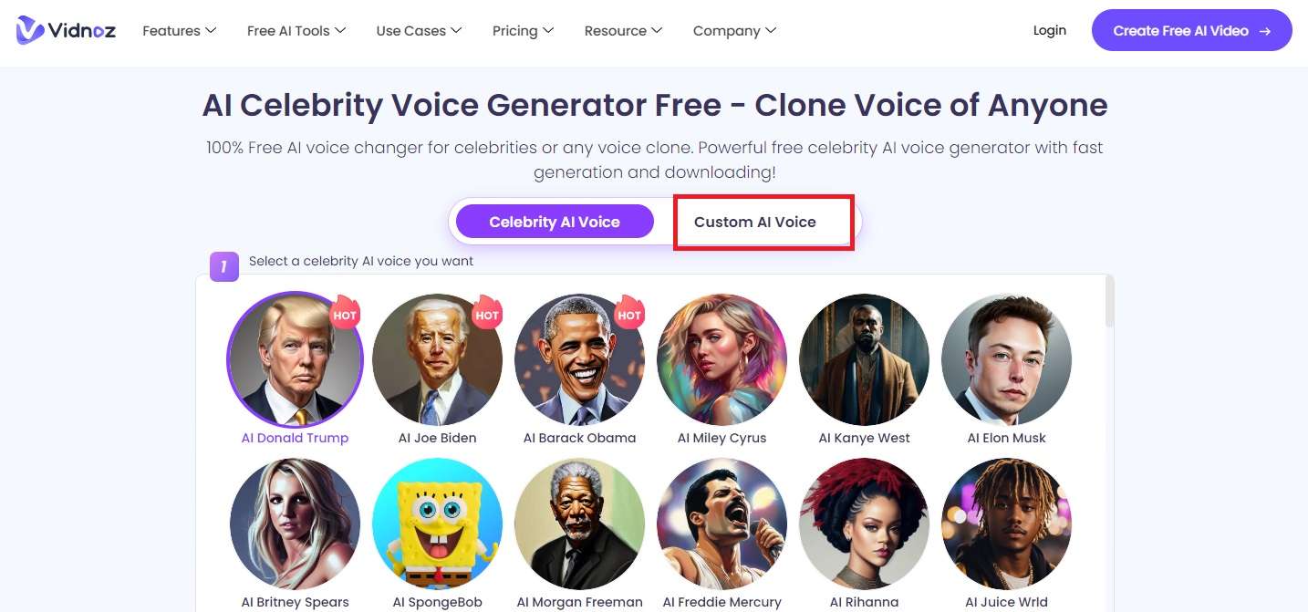 vidnoz custom ai voice