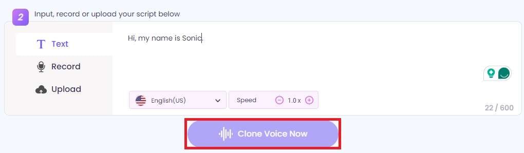 cloning sonic's voice in vidnoz