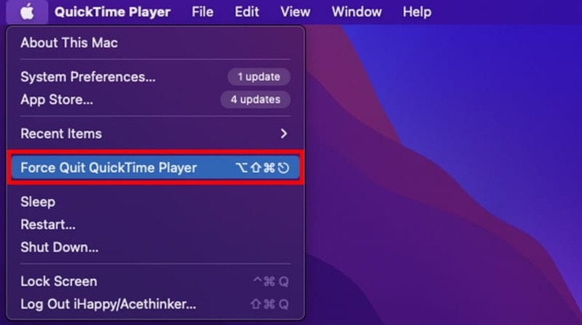 force quit quicktime player