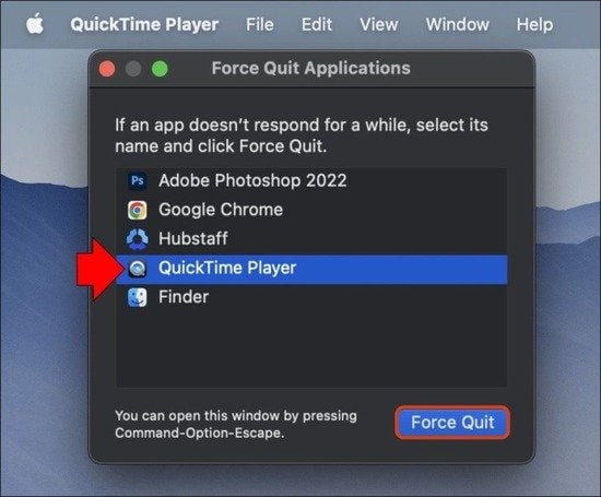 force quit quicktime