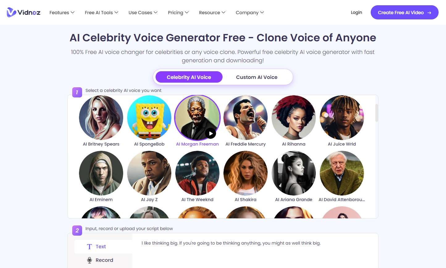 vidnoz morgan freeman ai voice generator