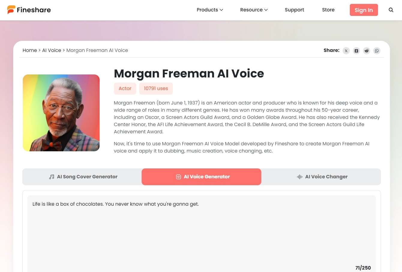 fineshare's ai morgan freeman voice