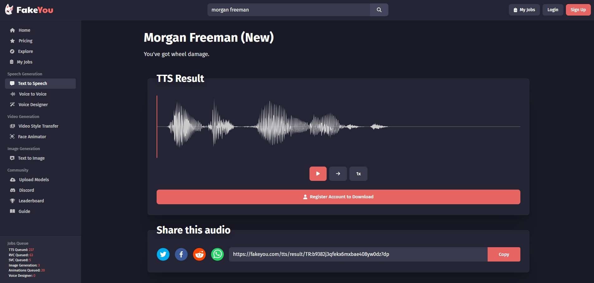 fakeyou online morgan freeman voice generator