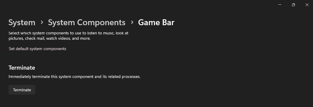 terminate game bar on windows pc