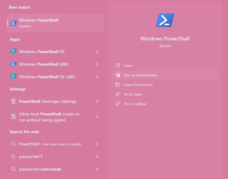 run as administrator windows powershell