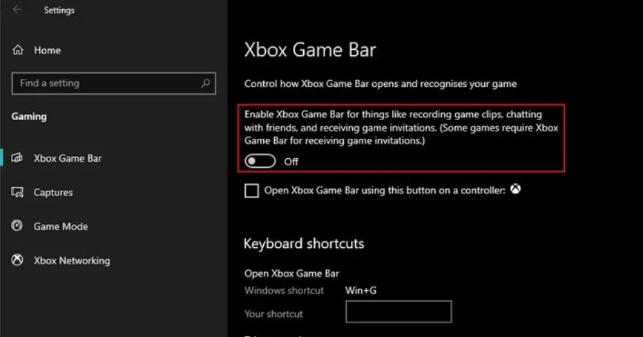disable xbox game bar windows 10