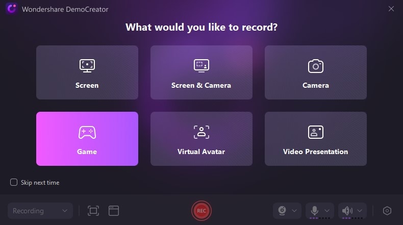 democreator screen and game recording modes