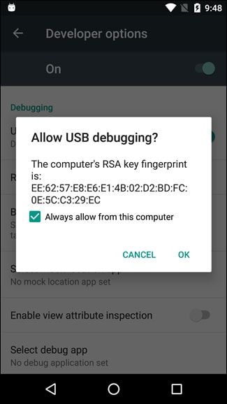 débogage usb android