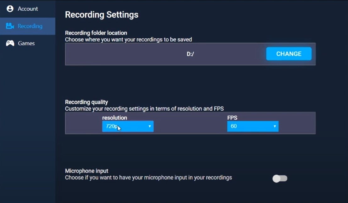 select recording preferences 