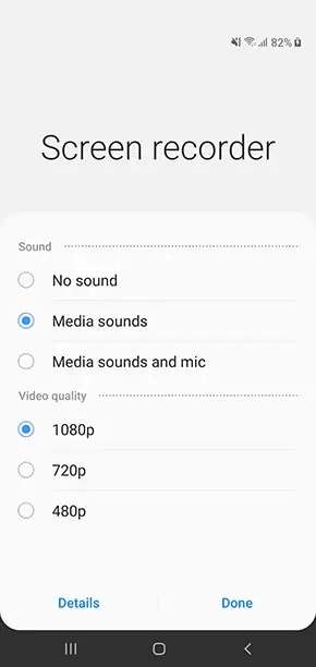 Grabador de pantalla de Samsung con audio interno