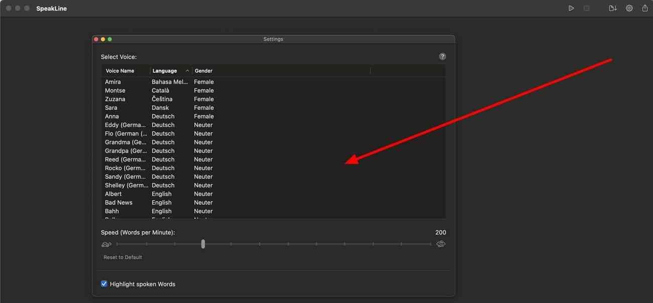 change speakline parameters