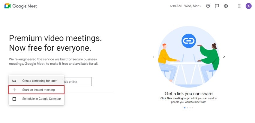 start an instant google meet meeting