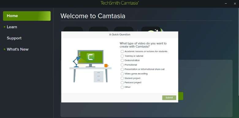 screenshot showing camtasia's video options