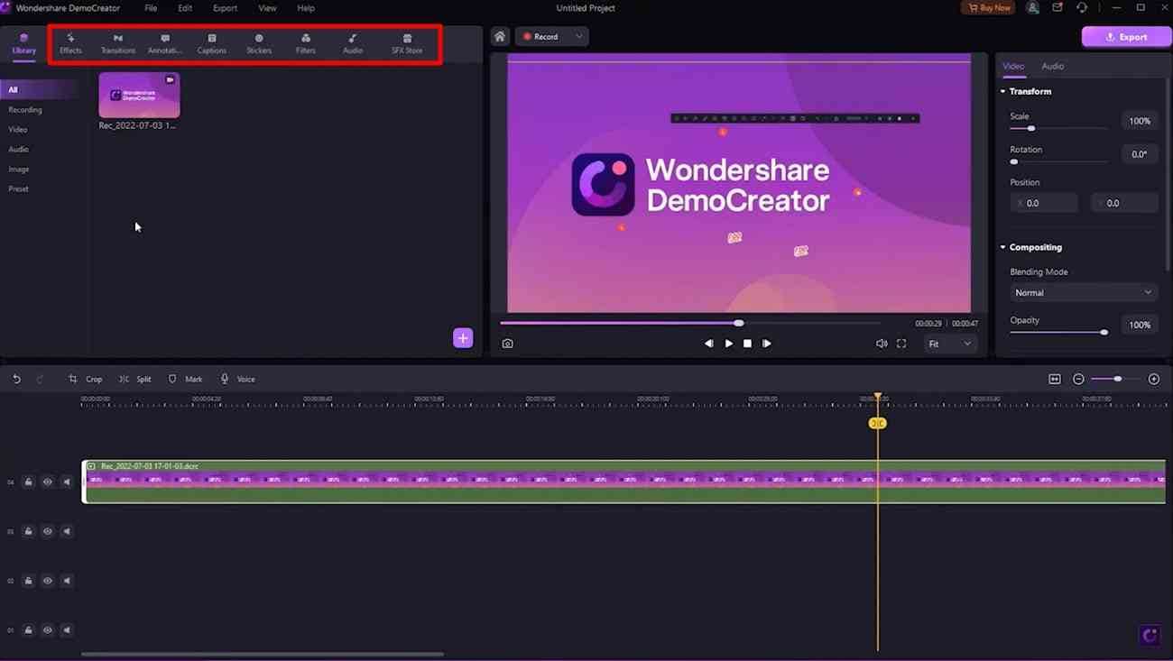 éditer une vidéo sur democreator