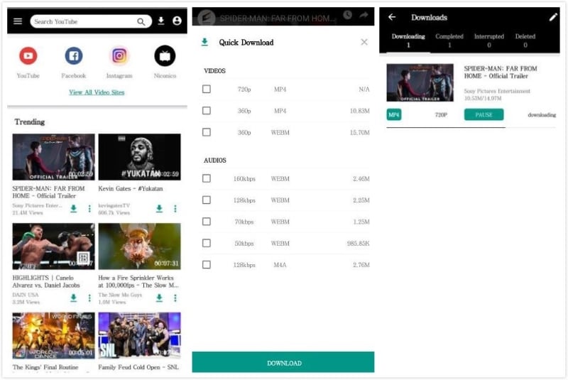interface de l'application android vidpaw